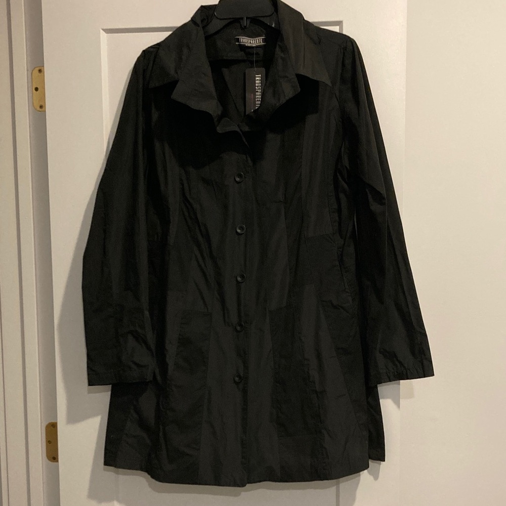 Transparente (German) Mixed Media Fitted Black Lightweight Jacket. Size L?